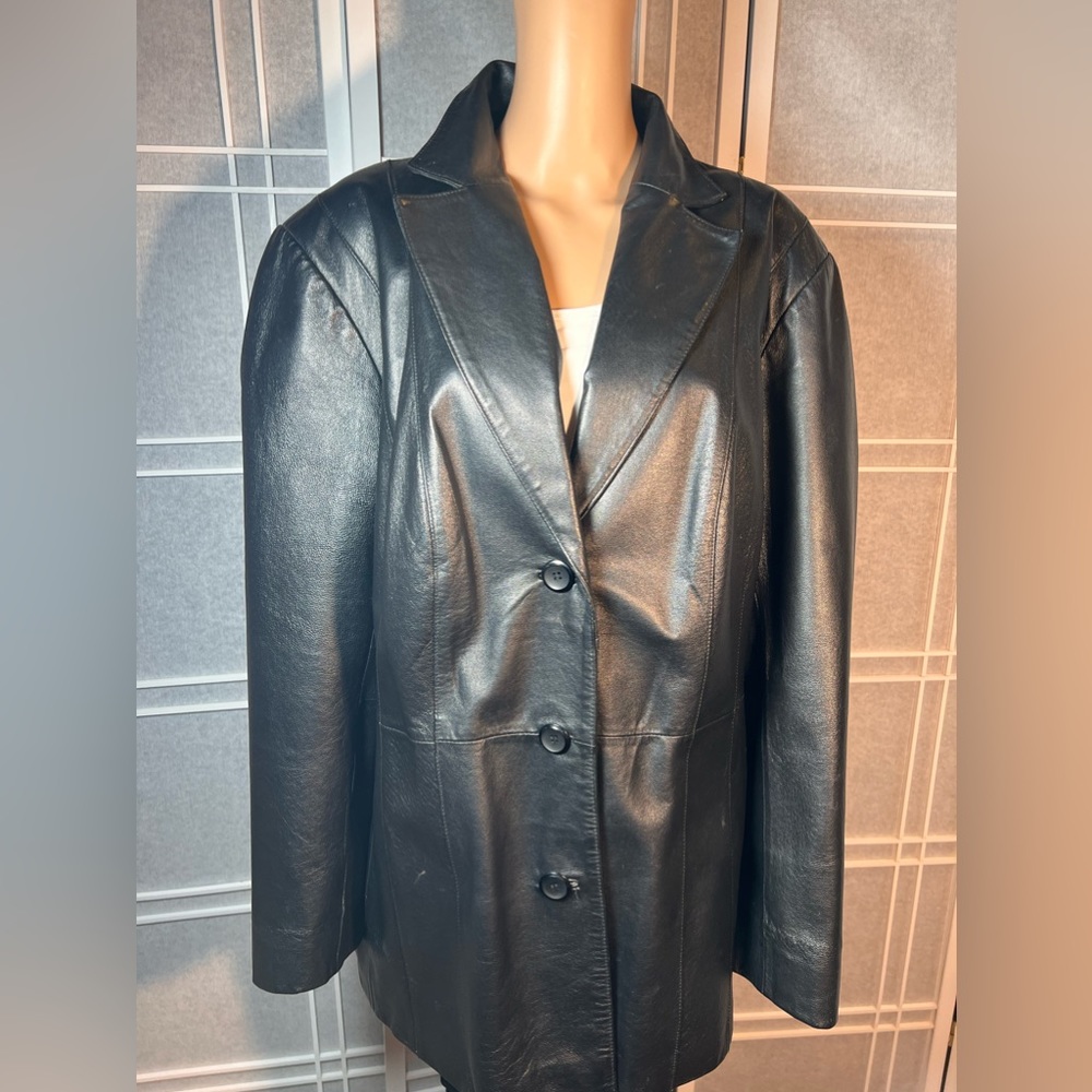 Worthington Black Leather Button Down Jacket/Coat-Size-2X